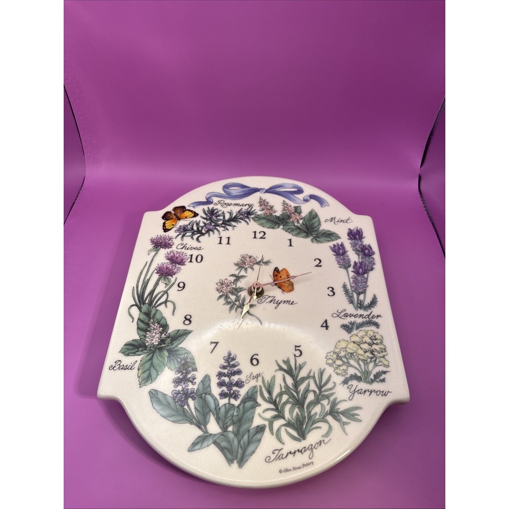 Olive Street Pottery Herb And Butterfly Clock. Works.